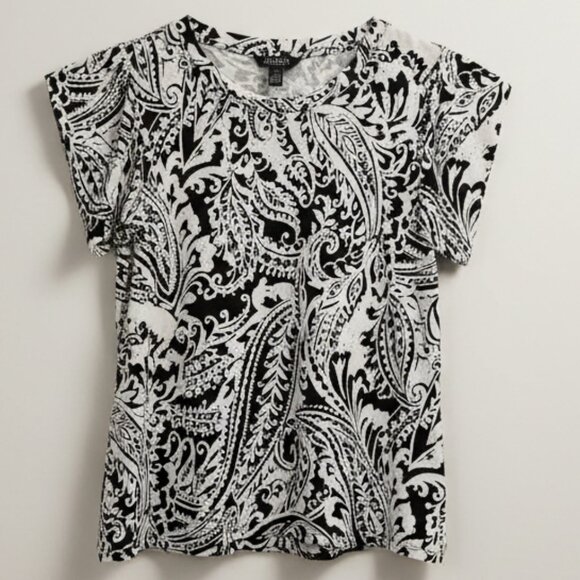 Ralph Lauren Black & White Paisley Flutter Sleeve Top S: L - Timeless Feminine - Picture 9 of 9